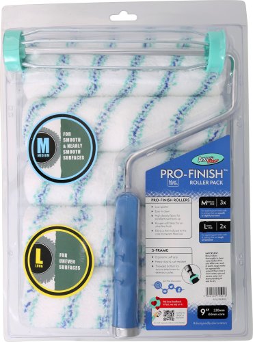 (Blue) Pro-Finish 9" Roller Pack (3x Med Pile, 2x Long Pile & Frame)