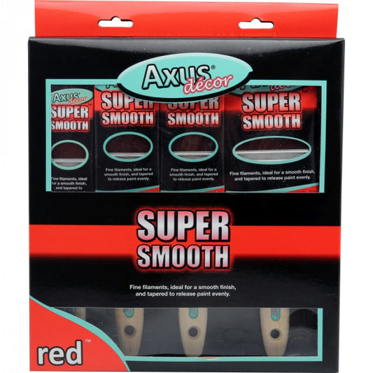 (Red) Super Smooth Brush Set 4 Piece (1.5", 2 x 2", 3")